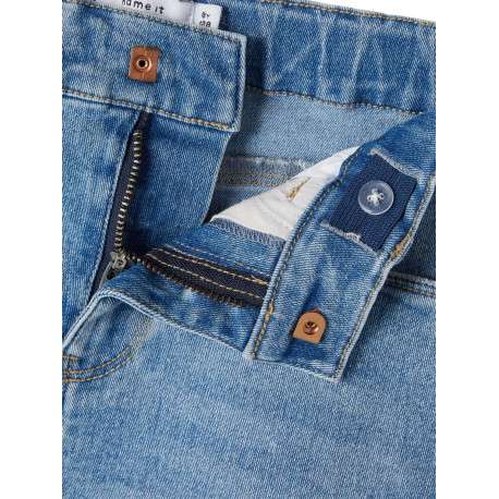 Short bleu uni à taille haute avec un bouton et une fermeture zippée - Image 3