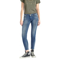 Jean Pulp Crop en coton bleu uni avec une coupe slim et une poche à gousset en diagonale