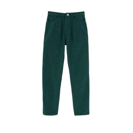 Pantalon en coton vert chiné coupe regular fit avec 5 poches