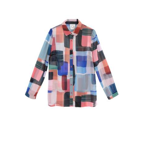 Chemisier multicolore à motif géométrique all over avec col français - Image 3