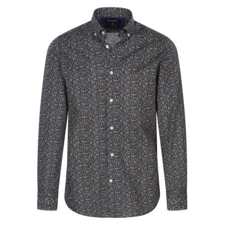 Chemise en coton marron liberty coupe ajustée col américain