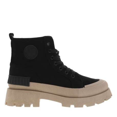 Bottines noires à semelle plateforme compensée à talon décroché moyen et à lacets plats - Image 3