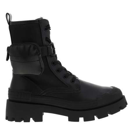 Boots noires à semelle plateforme plate à talon décroché moyen et à lacets et zip latéral - Image 2
