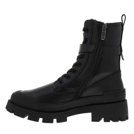 Boots noires à semelle plateforme plate à talon décroché moyen et à lacets et zip latéral - Image 3