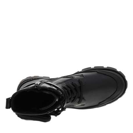 Boots noires à semelle plateforme plate à talon décroché moyen et à lacets et zip latéral - Image 5