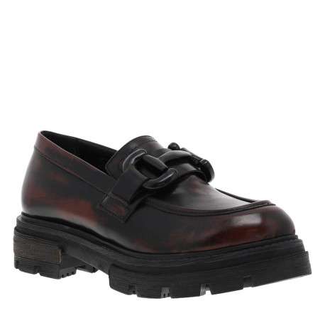Mocassins en cuir bordeaux effet vieillit à semelle chuncky à talon décroché moyen