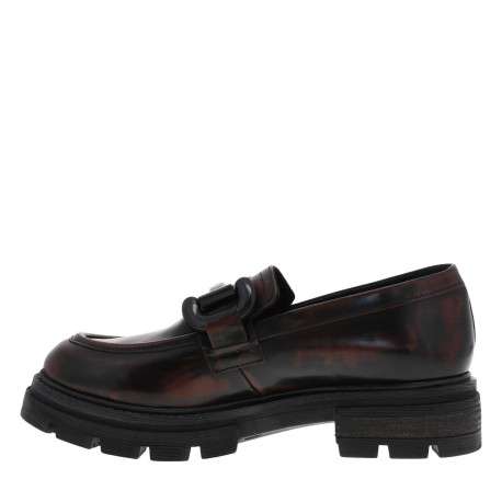 Mocassins en cuir bordeaux effet vieillit à semelle chuncky à talon décroché moyen - Image 3