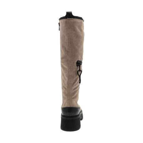 Bottes en cuir nubuck beige à semelle chuncky à talon décroché moyen, à lacets et zip latéral - Image 4
