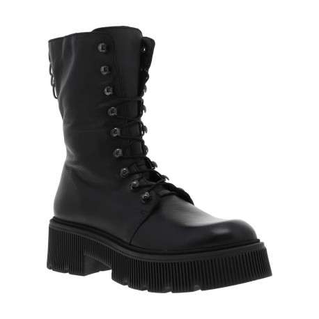 Boots style rangers en cuir noir à semelle chuncky à talon décroché moyen et lacets et zip latéral