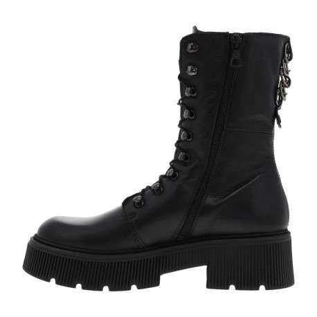 Boots style rangers en cuir noir à semelle chuncky à talon décroché moyen et lacets et zip latéral - Image 3