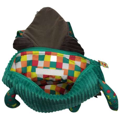 Sac à dos Loup By Azou X Deglingos en coton vert côtelé avec doublure intérieure à carreaux multicolores - Image 2