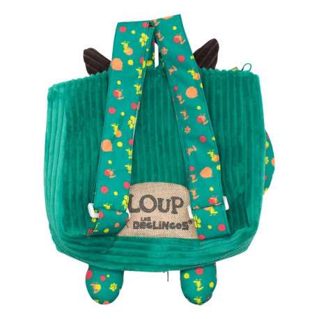 Sac à dos Loup By Azou X Deglingos en coton vert côtelé avec doublure intérieure à carreaux multicolores - Image 3