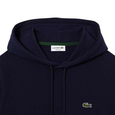 Sweat à capuche en coton bleu marine uni à coupe droite et poche kangourou - Image 2