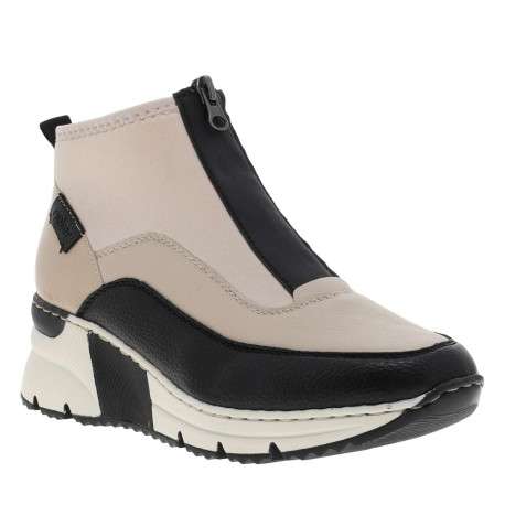 Boots noir et beige à talon semi-compensée avec un zip central - Image 8