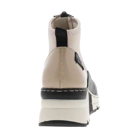 Boots noir et beige à talon semi-compensée avec un zip central - Image 10