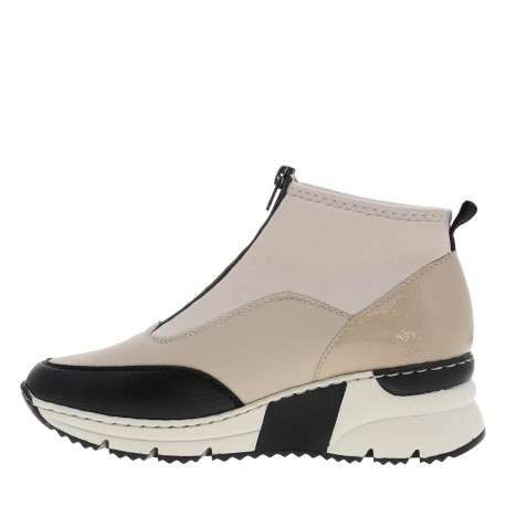 Boots noir et beige à talon semi-compensée avec un zip central - Image 9