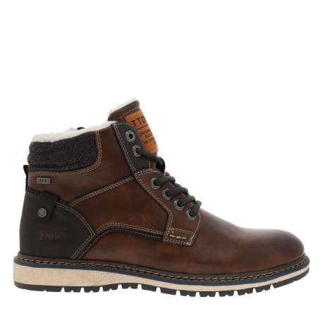 Bottines fourrées simili cuir marron à semelle baskets et à lacets enduis et zip - Image 2