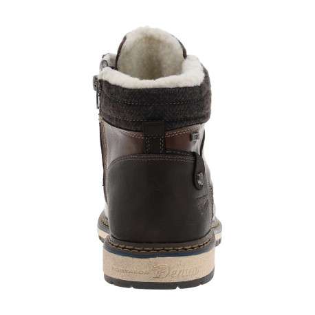Bottines fourrées simili cuir marron à semelle baskets et à lacets enduis et zip - Image 4