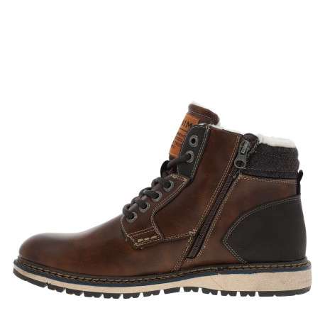 Bottines fourrées simili cuir marron à semelle baskets et à lacets enduis et zip - Image 3
