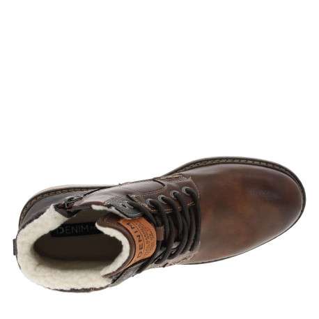 Bottines fourrées simili cuir marron à semelle baskets et à lacets enduis et zip - Image 5