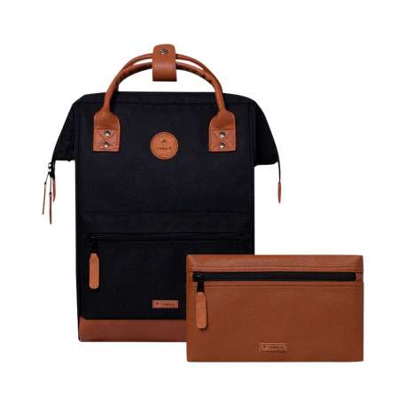 Sac à dos bicolore et bi-matière en textile et aspect cuir lisse