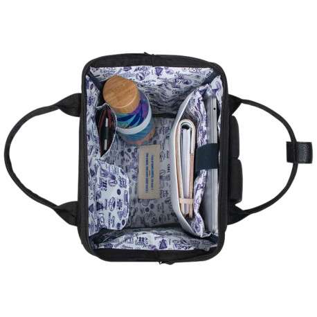 Sac à dos bicolore et bi-matière en textile et aspect cuir lisse - Image 3