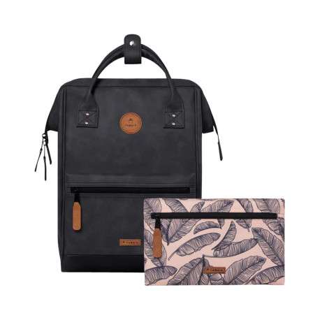 Sac à dos noir uni avec bandes latérales, bretelles ajustables et poches interchangeables