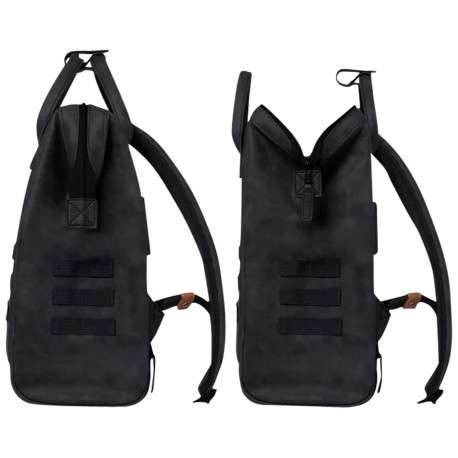 Sac à dos noir uni avec bandes latérales, bretelles ajustables et poches interchangeables - Image 2