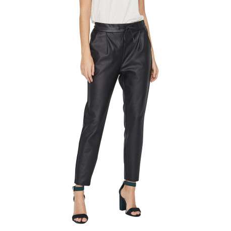 Pantalon en simili cuir noir uni avec une coupe droite - Image 16