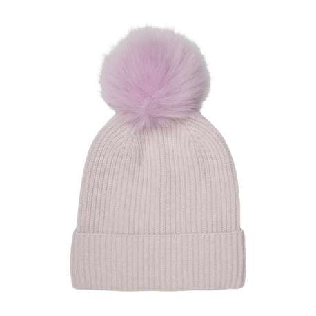Bonnet lilas uni à revers et pompon
