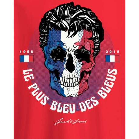 T-shirt col rond en coton rouge avec design footballistique et tête de mort floqué à la poitrine - Image 2