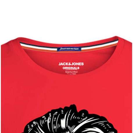 T-shirt col rond en coton rouge avec design footballistique et tête de mort floqué à la poitrine - Image 3