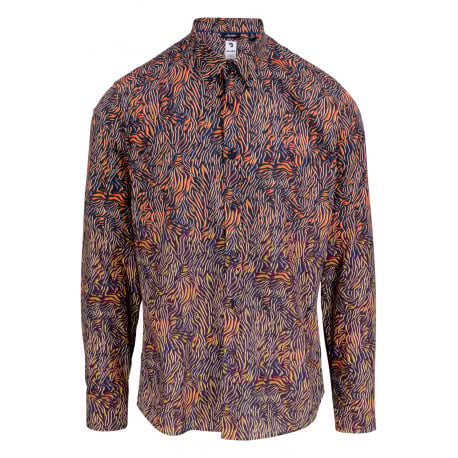 Chemise en coton multicolore imprimé coupe ajustée col américain