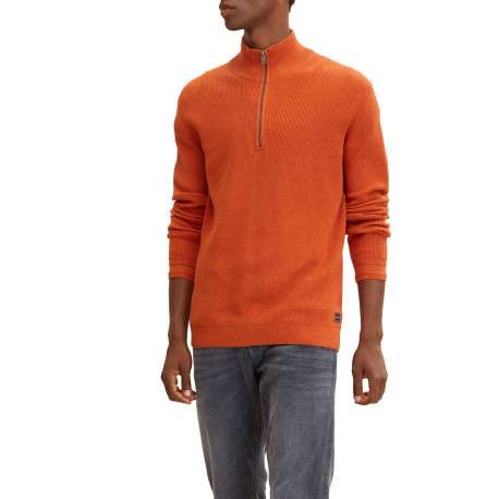 Pull en coton orange uni coupe droite col camionneur - Image 2