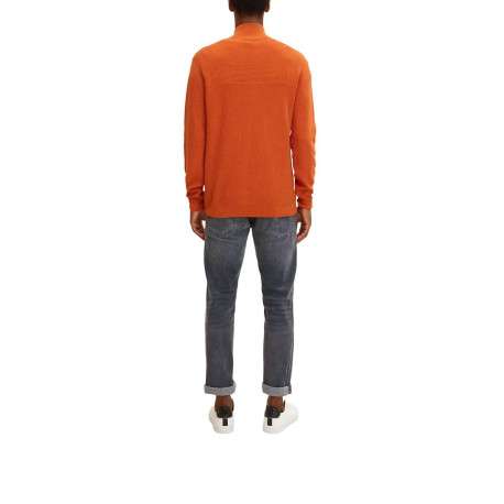 Pull en coton orange uni coupe droite col camionneur - Image 5