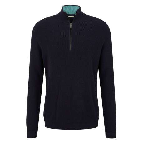 Pull en coton marine uni coupe droite col camionneur