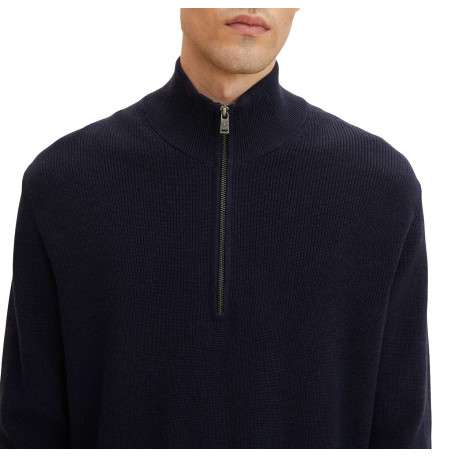 Pull en coton marine uni coupe droite col camionneur - Image 6