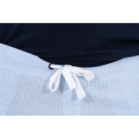 Ensemble pyjama long en coton biologique bleu marine à pantalon motif Vichy ciel à coupe fermée - Image 5
