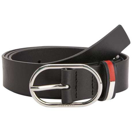 Ceinture noire en cuir lisse avec passant aux couleurs du drapeau iconique