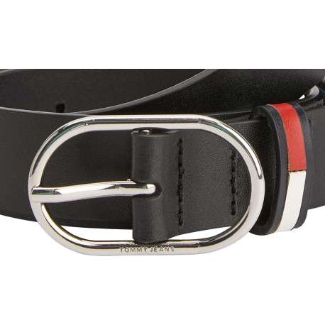 Ceinture noire en cuir lisse avec passant aux couleurs du drapeau iconique - Image 2