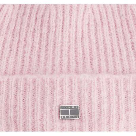 Bonnet à revers rose en maille côtelée avec logo métallique à l'avant - Image 3