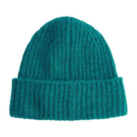 Bonnet vert à revers en maille côtelée all over avec logo métallique sur l'avant - Image 2