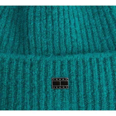 Bonnet vert à revers en maille côtelée all over avec logo métallique sur l'avant - Image 3