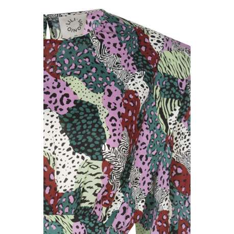 Robe courte multicolore imprimé animal avec col rond et volants au niveau des épaules - Image 3