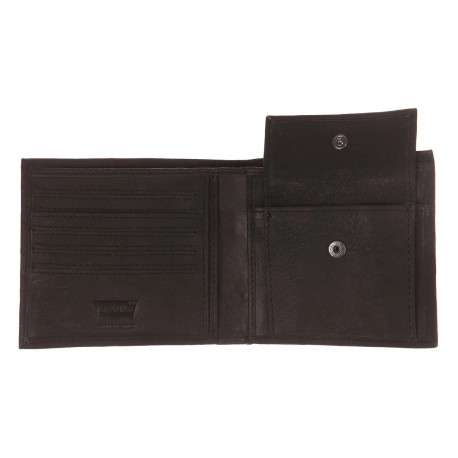 Portefeuille en cuir de vache noir uni avec fermeture à rabat - Image 4