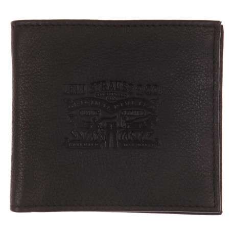 Portefeuille en cuir de vache noir uni avec fermeture à rabat