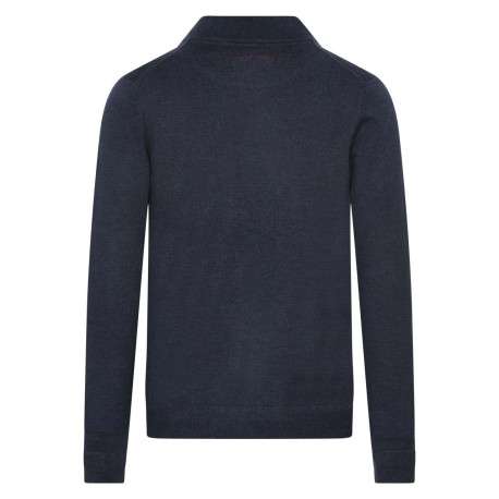 Pull half zip marine chiné avec petit écusson bicolore cousu - Image 2