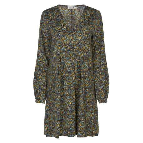 Robe courte multicolore à coupe droite col V et imprimé abstrait