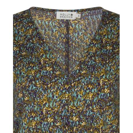Robe courte multicolore à coupe droite col V et imprimé abstrait - Image 3