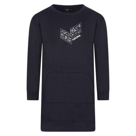 Robe sweat courte marine unie à col rond et manches longues